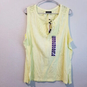 Rafaella Women's Solid Split Neck Lace Trip Sleeveless Top Size XXL Yellow